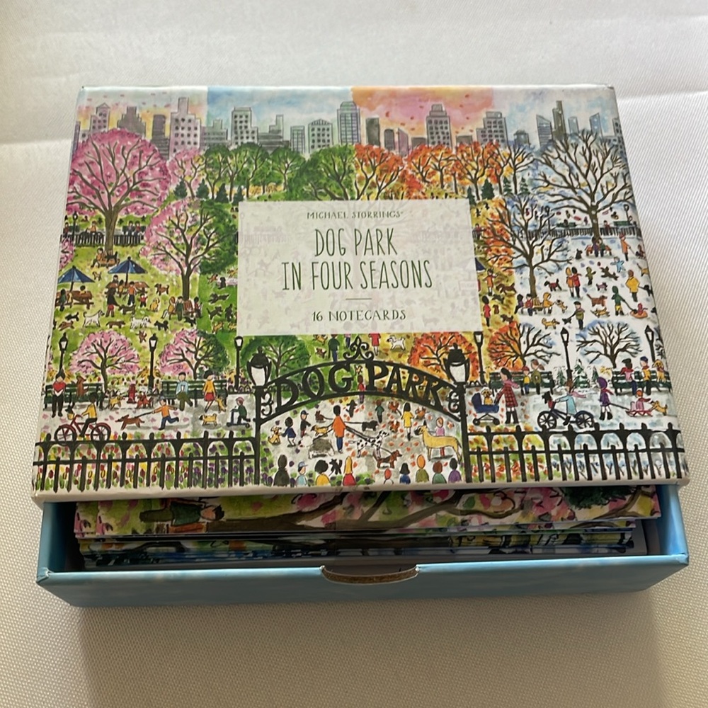 Galison Michael Storrings Dog Park in Four Seasons 16 Blank Greeting Cards